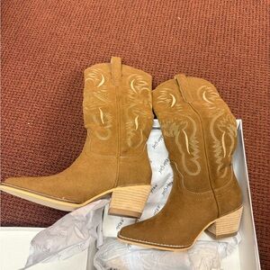 Elegant Tan Suede Heeled Boots